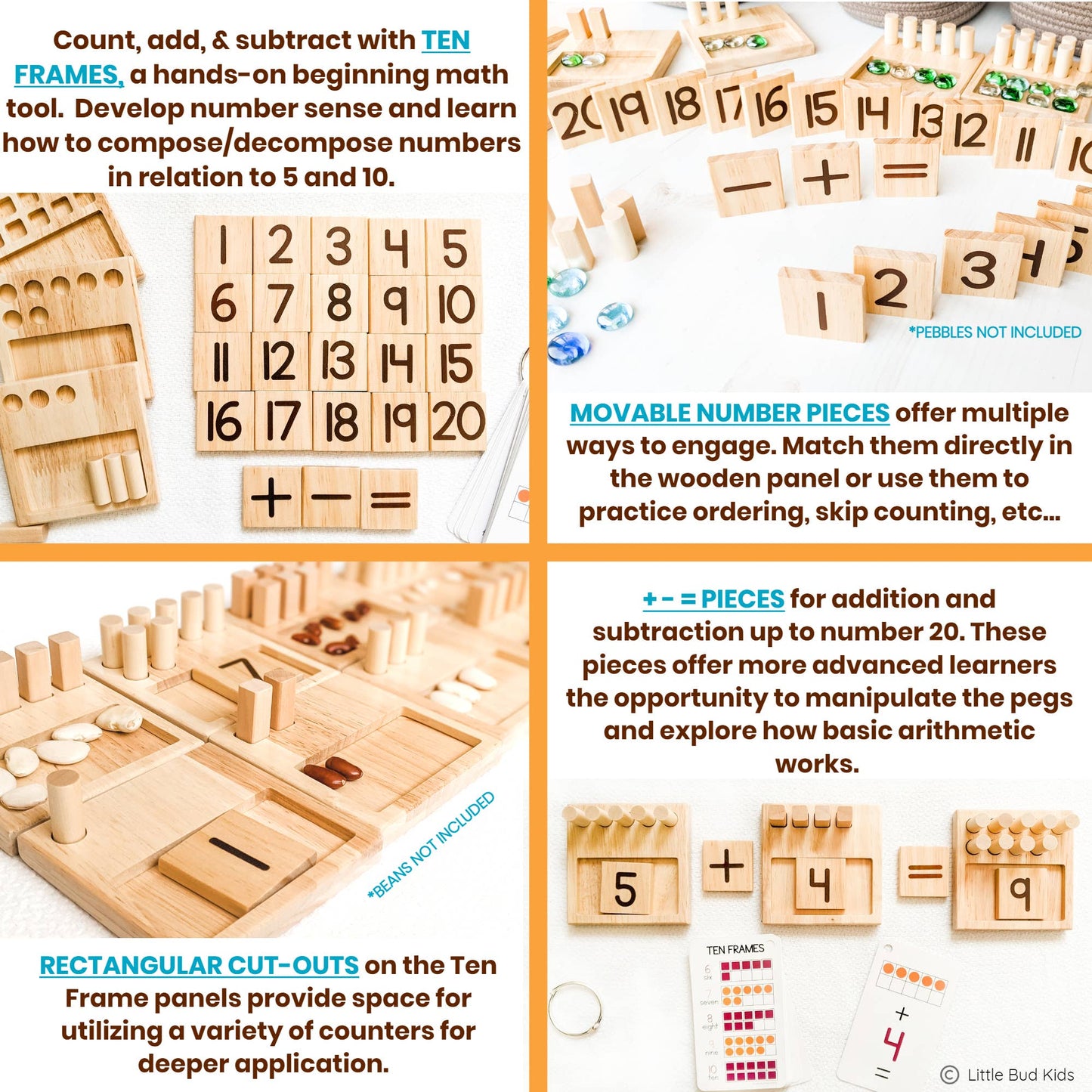 Counting Pegs Math Toy Set & Ten Frame Addition Flashcards