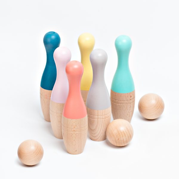 bowling pins and ball wooden