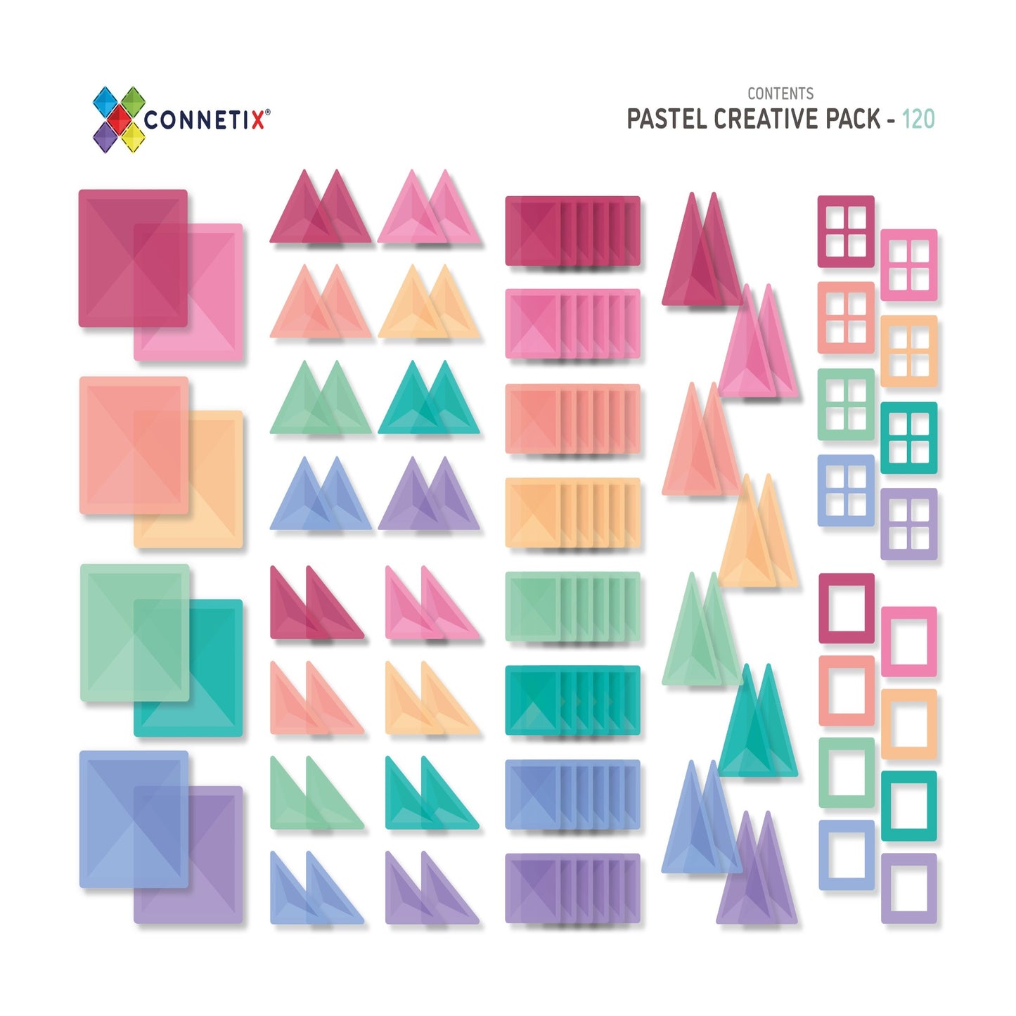 Magnetic Tiles - 120 Piece Pastel Creative Pack