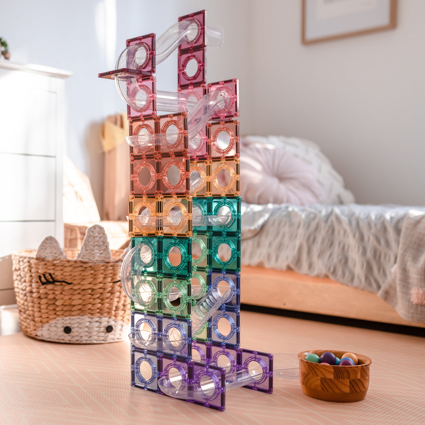Magnetic Tiles - 106 Piece Pastel Ball Run Pack