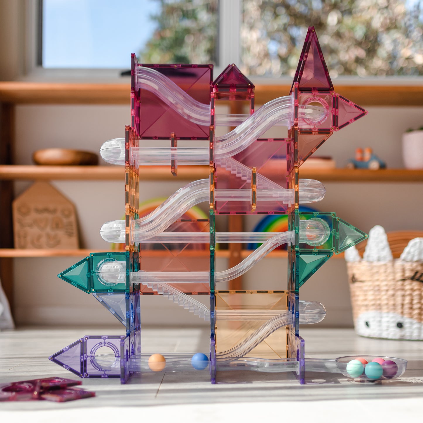 Magnetic Tiles - 106 Piece Pastel Ball Run Pack