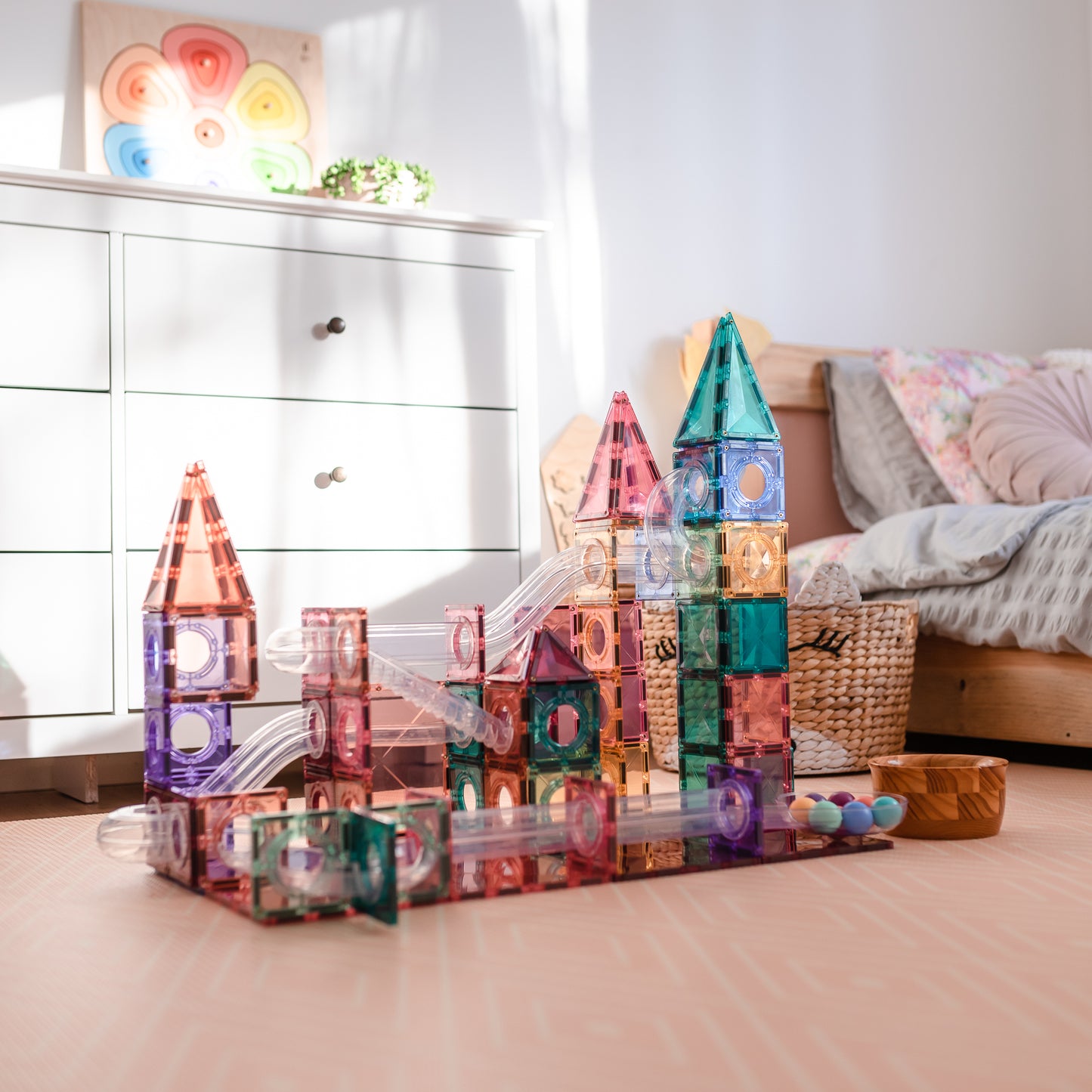 Magnetic Tiles - 106 Piece Pastel Ball Run Pack