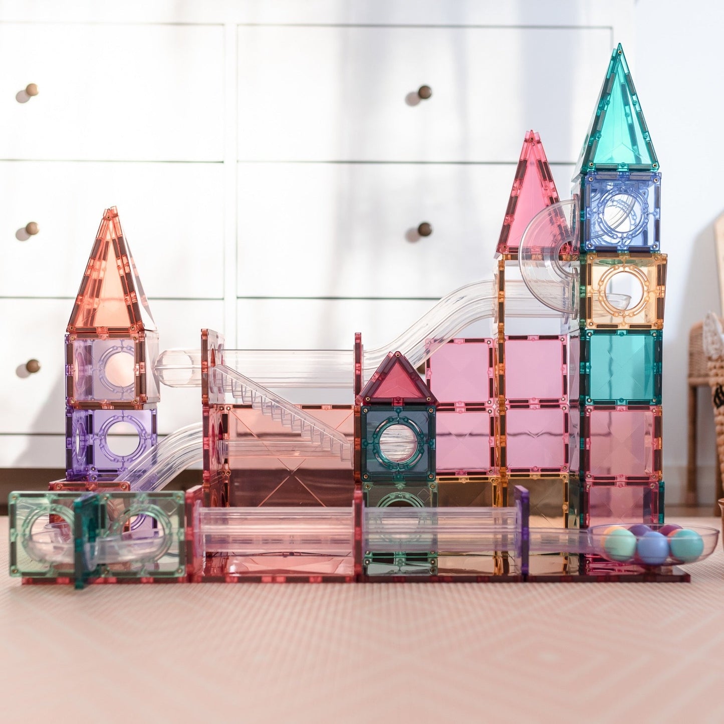 Magnetic Tiles - 106 Piece Pastel Ball Run Pack