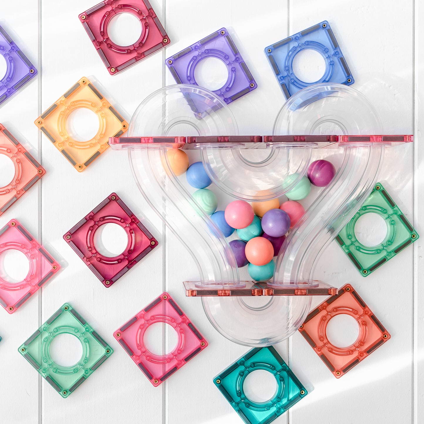 Magnetic Tiles - 106 Piece Pastel Ball Run Pack