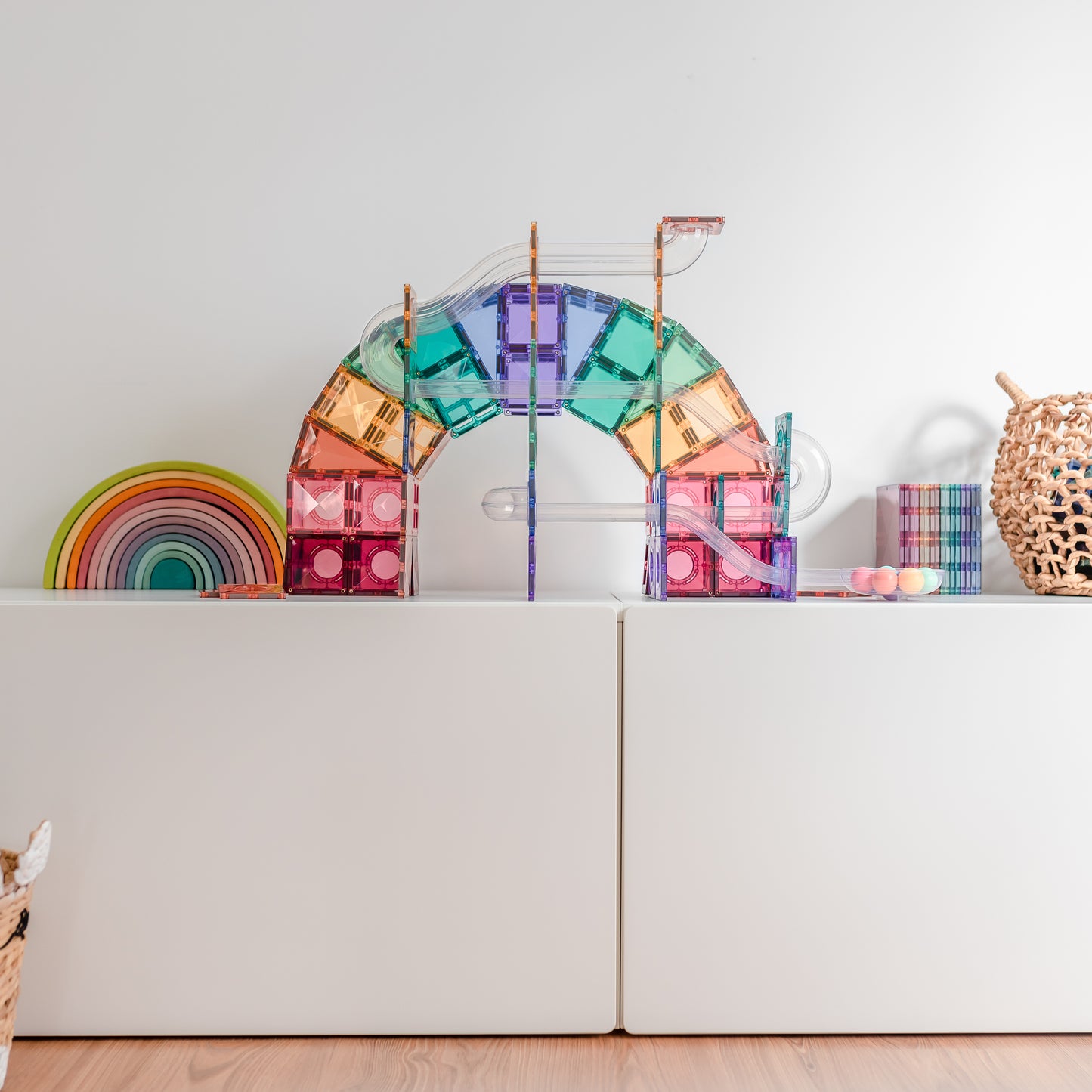 Magnetic Tiles - 106 Piece Pastel Ball Run Pack