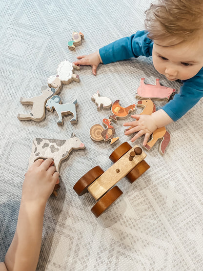 Wooden Animal and Farm Set with Tractor